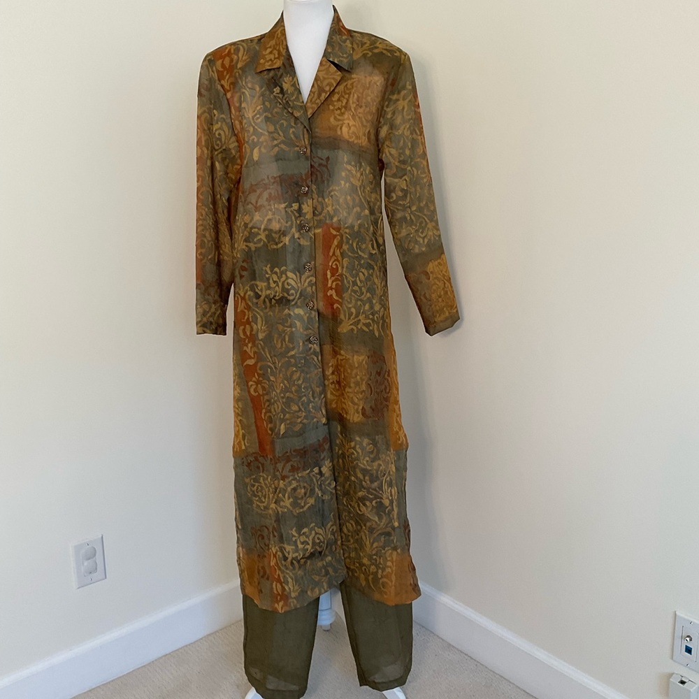 IC COLLECTION Olive and Gold Patterned Pantsuit
